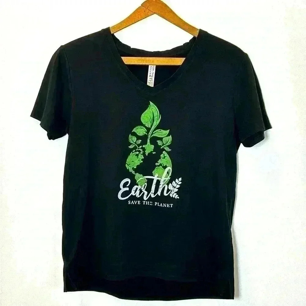Kyodan Freedom Trail Save the Planet Small T-Shirt Stretchy Black Yoga Hippie